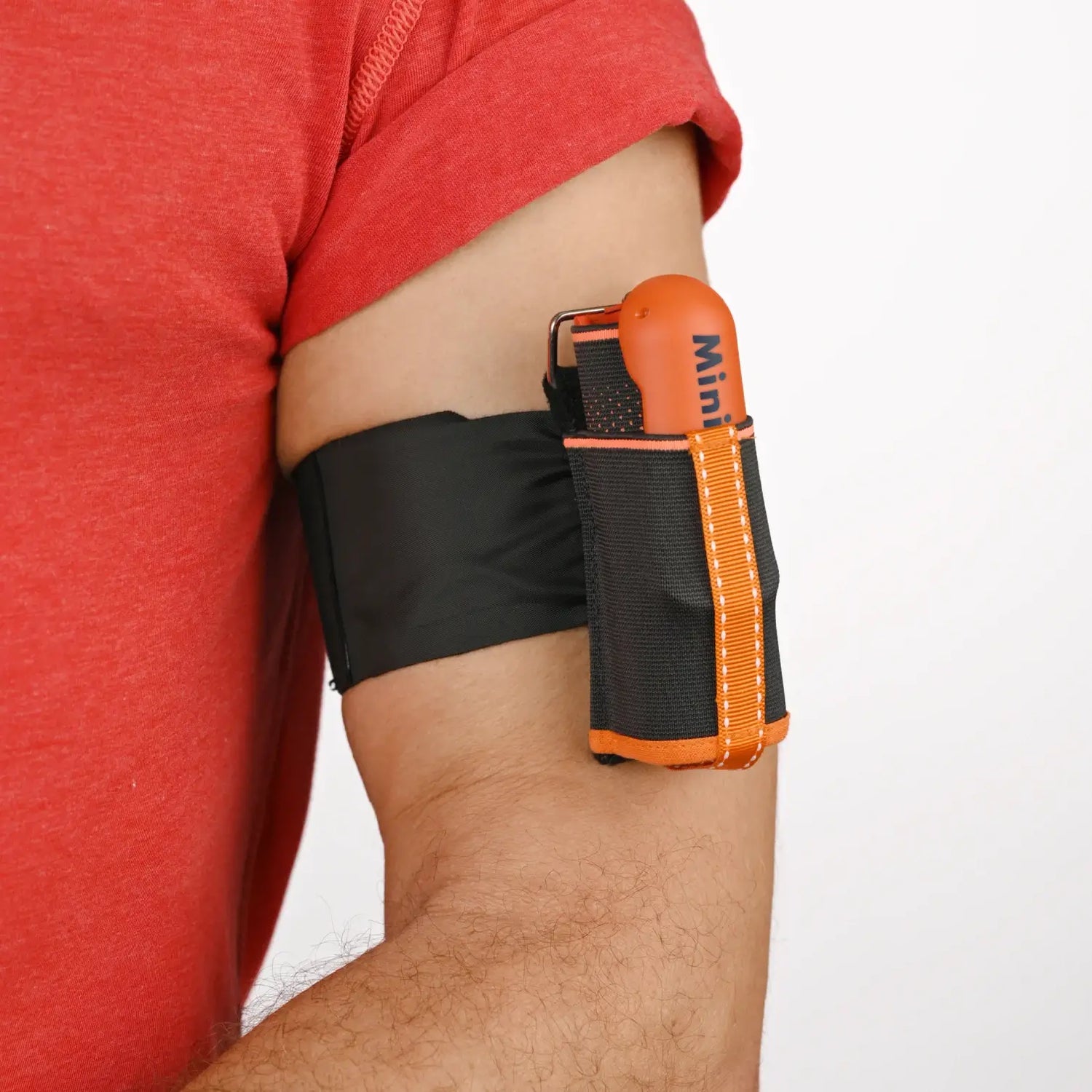 Inflatable flotation Minifloat device on the armband in a pouch
